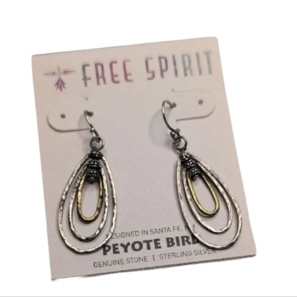 NWT Peyote Bird Sterling Silver And Brass Teardrop Dangle Earrings